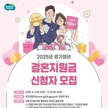 경기도, 청년 신혼부부 2,650쌍에 현금 100만 원 지원. 1일부터 접수