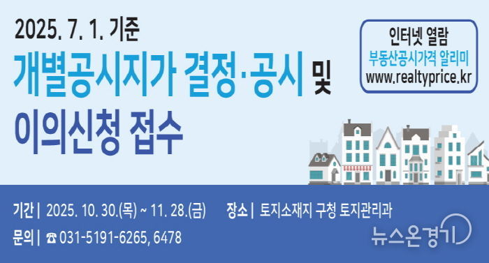 수원시 권선구, 7월 1일 기준 개별공시지가 결정·공시 및 이의신청 접수 시작
