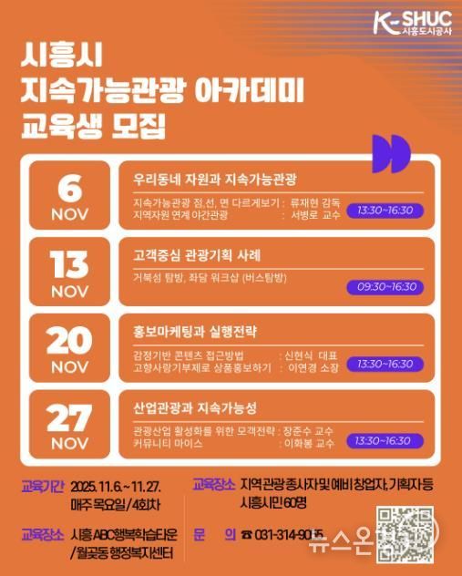 시흥도시공사, ‘시흥시 지속가능관광 아카데미’ 교육생 모집