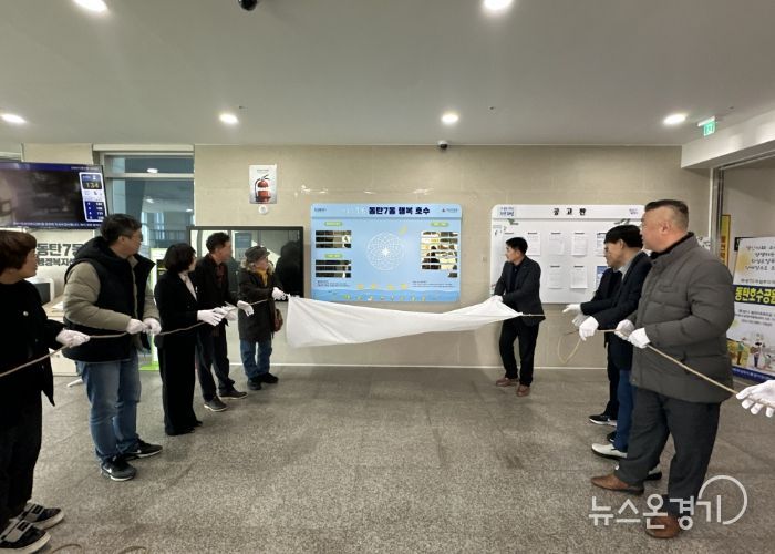 배정수 화성특례시의회 의장과 이재환 동탄7동장 등 주요내빈들이 제막식을 하고 있다