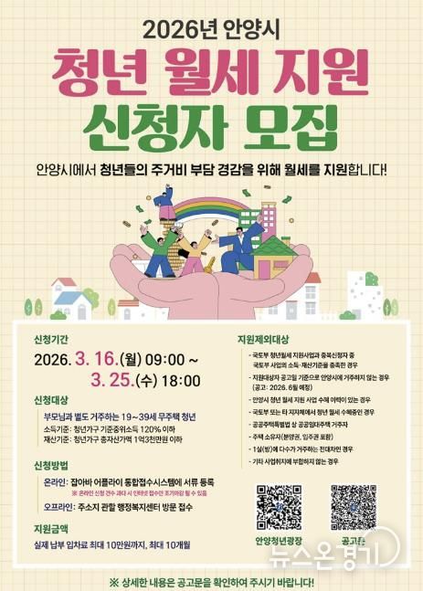 안양시, ‘청년 월세 지원’ 지급 대상 확대…소득・재산기준 완화